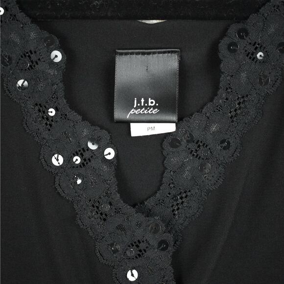 Vintage black sequin & lace trimmed sleeveless tank top blouse sz medium petite - Picture 5 of 7